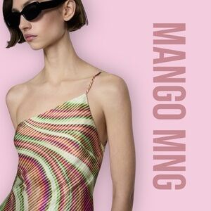 Mango MNG Satin Midi Dress Women’s Size 4 Asymmetrical Wave Italian Fabric NWT